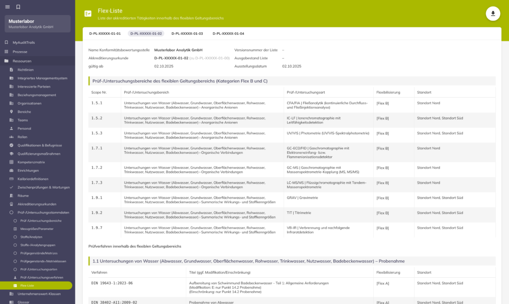 Flex-Liste Kopfdaten